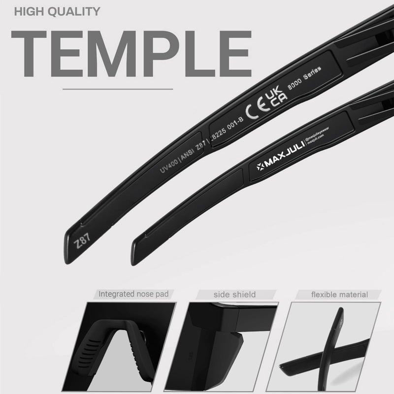 MAXJULI XL Z87 Sunglasses for Big Wide Heads Men TR90 Ultralight UV400 Protection Glasses Z8225 (Black/Super Dark) - Image 5