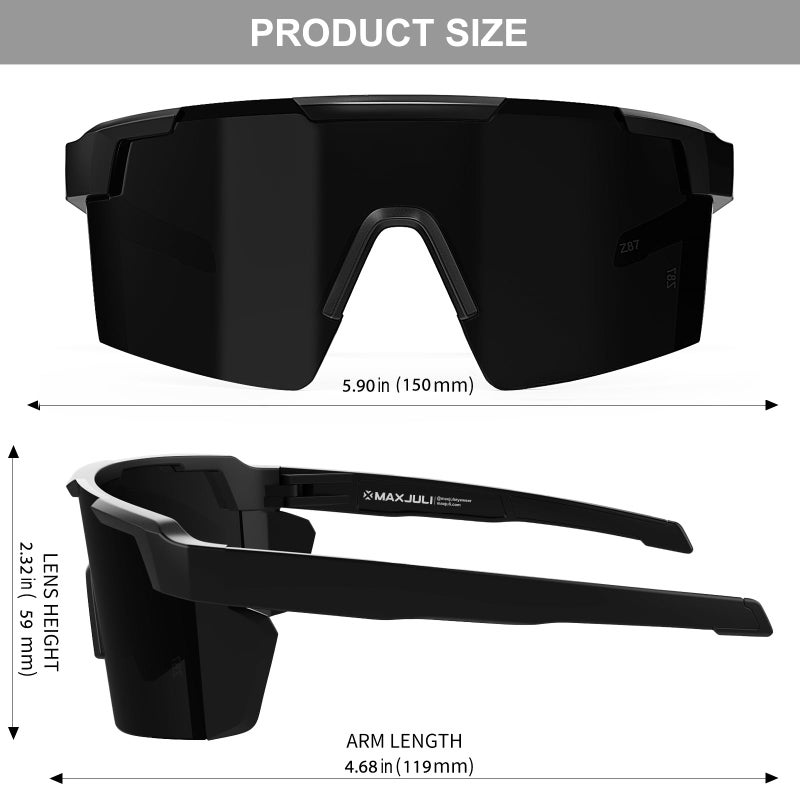 MAXJULI XL Z87 Sunglasses for Big Wide Heads Men TR90 Ultralight UV400 Protection Glasses Z8225 (Black/Super Dark) - Image 4