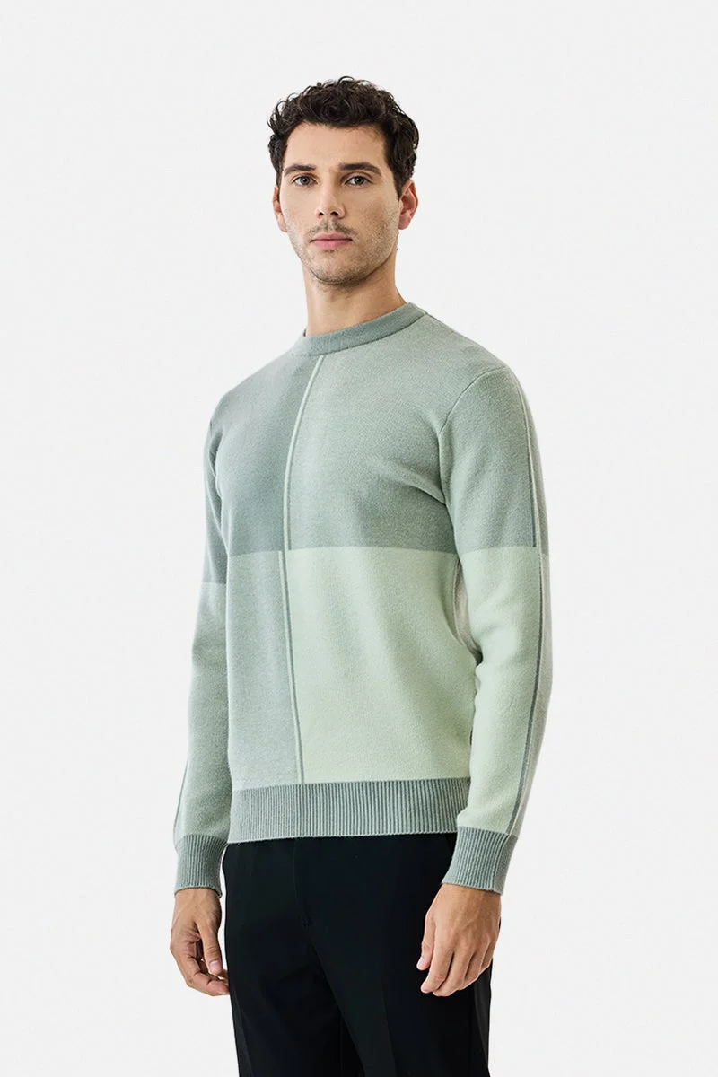 سنيتش Light Green Colour Blocked Long Sleeve Regular Fit Sweater