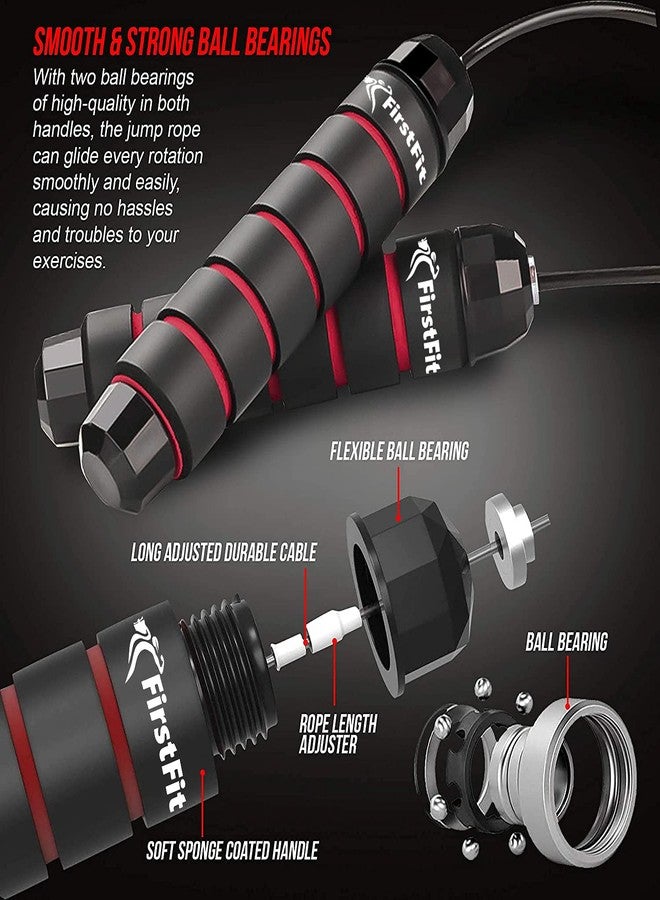 حبل قفز فيرست فيت مصنوع من كلوريد البولي فينيل، مقاوم للتشابك، سريع الحركة، مزود بمحامل كروية، مناسب للنساء والرجال والأطفال، حبل قفز فولاذي قابل للتعديل بمقابض إسفنجية، أسود وأحمر - Image 5