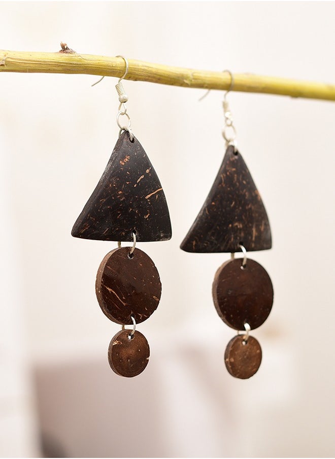 N & H - Eco-friendly Handmade Jewellery Coconut Wooden Earrings Lightweight Hoopwire Earrings Bohemian Pendant Dangle Earrings Set - Image 1