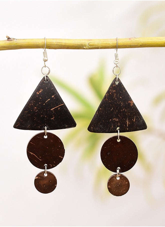 N & H - Eco-friendly Handmade Jewellery Coconut Wooden Earrings Lightweight Hoopwire Earrings Bohemian Pendant Dangle Earrings Set - Image 1