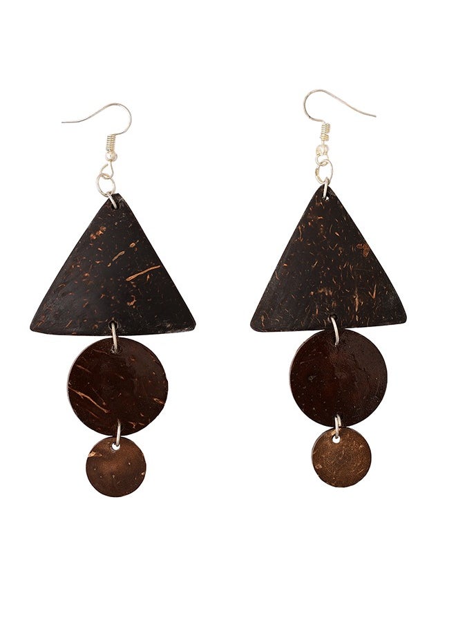N & H - Eco-friendly Handmade Jewellery Coconut Wooden Earrings Lightweight Hoopwire Earrings Bohemian Pendant Dangle Earrings Set - Image 1