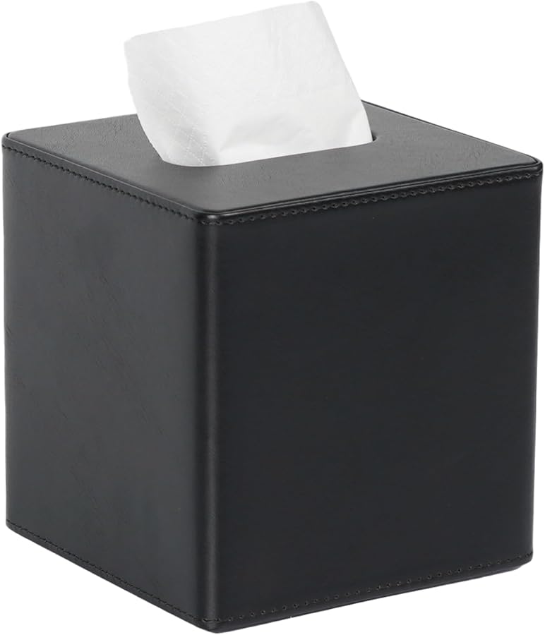 Black Leather Tissue Box Cover With Magnetic Lid Home Office Car Decor 5 2x5 2x5 8 Inch - Image 1