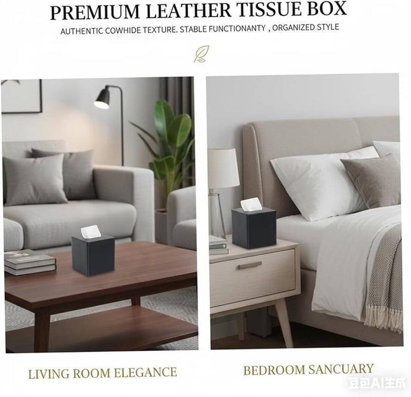 Black Leather Tissue Box Cover With Magnetic Lid Home Office Car Decor 5 2x5 2x5 8 Inch - Image 5