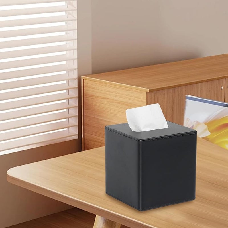 Black Leather Tissue Box Cover With Magnetic Lid Home Office Car Decor 5 2x5 2x5 8 Inch - Image 3