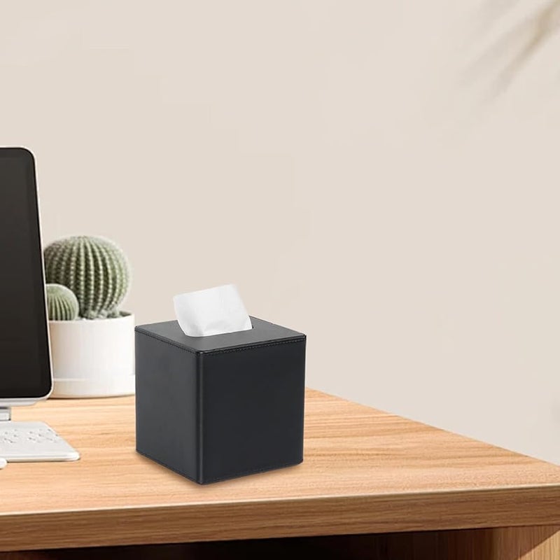 Black Leather Tissue Box Cover With Magnetic Lid Home Office Car Decor 5 2x5 2x5 8 Inch - Image 4