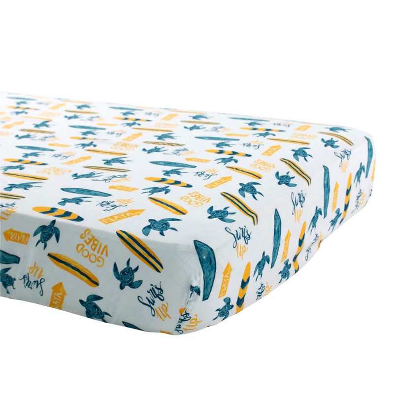 Bebe au Lait Bebe au Lait Oh So Soft Muslin Crib Sheet Surf