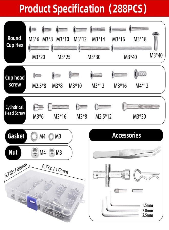 AllinRC 286pcs RC Screw Kit M2.5 M3 M4 Hex Screws Washers Lock Nuts Body Clips Wheel Pins Cross Wrench Hardware Fastener for 1/10 Traxxas Slash 4x4 2WD - Image 2