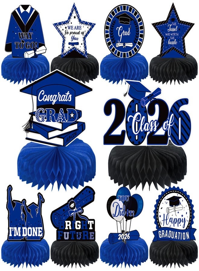 MOORAY 10PCS Graduation Party Decorations Class of 2026 Congrats Grad Table Centerpieces Congratulate Graduation Honeycomb Table Toppers for Graduation Party Supplies(Blue Black) - Image 1