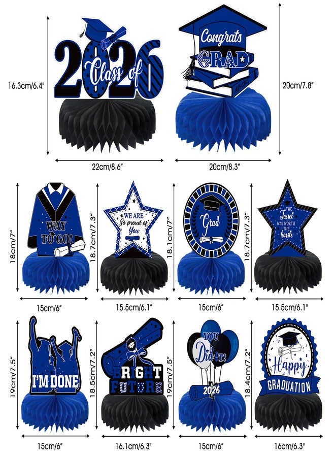 MOORAY 10PCS Graduation Party Decorations Class of 2026 Congrats Grad Table Centerpieces Congratulate Graduation Honeycomb Table Toppers for Graduation Party Supplies(Blue Black) - Image 2