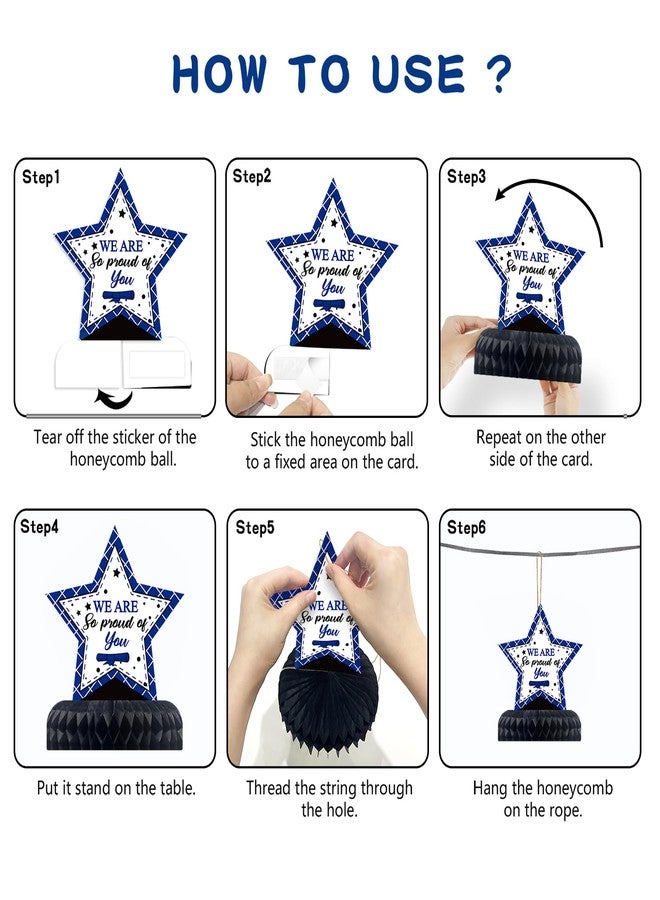 MOORAY 10PCS Graduation Party Decorations Class of 2026 Congrats Grad Table Centerpieces Congratulate Graduation Honeycomb Table Toppers for Graduation Party Supplies(Blue Black) - Image 4