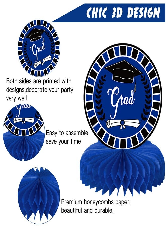 MOORAY 10PCS Graduation Party Decorations Class of 2026 Congrats Grad Table Centerpieces Congratulate Graduation Honeycomb Table Toppers for Graduation Party Supplies(Blue Black) - Image 3