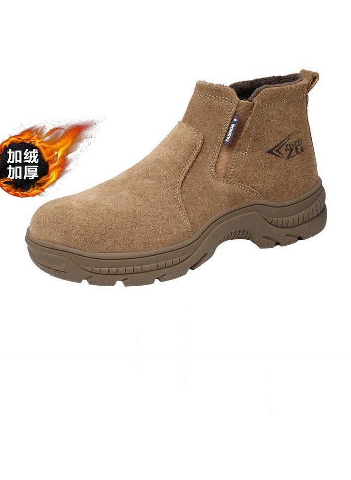 NIBEMINENT Leather Boots Men Safety Shoes Waterproof Work Boots Safety Steel Toe Shoes Men Puncture-Proof Indestructible Shoes