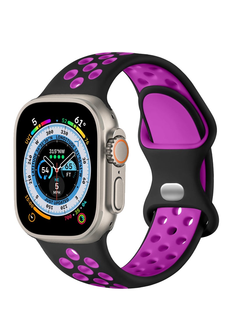 Generic - Lerobo Sport Band Compatible with Apple Watch Band 38mm 40mm 41mm for Women Men,Soft Silicone Breathable Wristband Replacement Strap for iWatch Ultra 2 SE Series 9 8 7 6 5 4 3 2 1(Black & Purple) L/M - Image 1