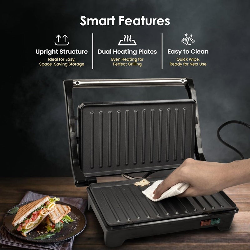 SOLARA 750W Electric Sandwich Maker with Non-Stick Grill Plates, Black - Image 3