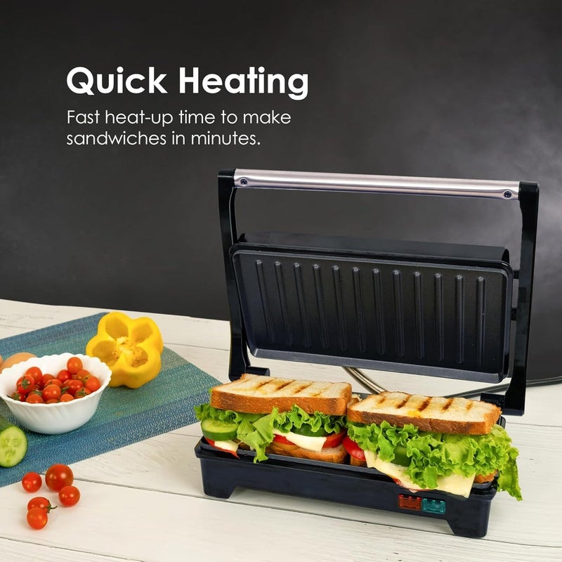SOLARA 750W Electric Sandwich Maker with Non-Stick Grill Plates, Black - Image 5