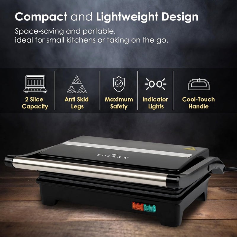 SOLARA 750W Electric Sandwich Maker with Non-Stick Grill Plates, Black - Image 2
