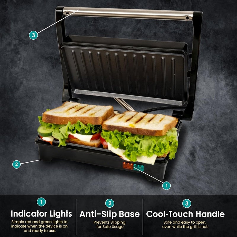 SOLARA 750W Electric Sandwich Maker with Non-Stick Grill Plates, Black - Image 4