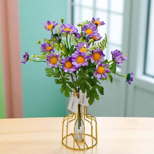 CURATED CART Artificial Daisy Flowers - Pack of 2 Faux Daisy Bouquets, 30 cm Tall with 10 Flower Heads per Stem - UV Resistant Plastic Plants for Indoor & Outdoor Use - Home, Garden (Purple) (No Vase) - Image 1