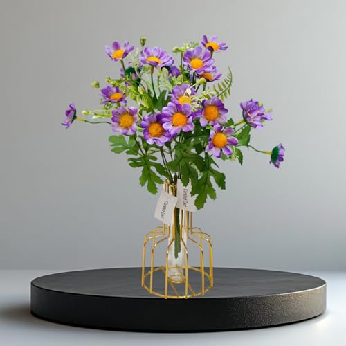 CURATED CART Artificial Daisy Flowers - Pack of 2 Faux Daisy Bouquets, 30 cm Tall with 10 Flower Heads per Stem - UV Resistant Plastic Plants for Indoor & Outdoor Use - Home, Garden (Purple) (No Vase) - Image 4