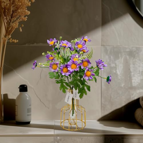 CURATED CART Artificial Daisy Flowers - Pack of 2 Faux Daisy Bouquets, 30 cm Tall with 10 Flower Heads per Stem - UV Resistant Plastic Plants for Indoor & Outdoor Use - Home, Garden (Purple) (No Vase) - Image 3
