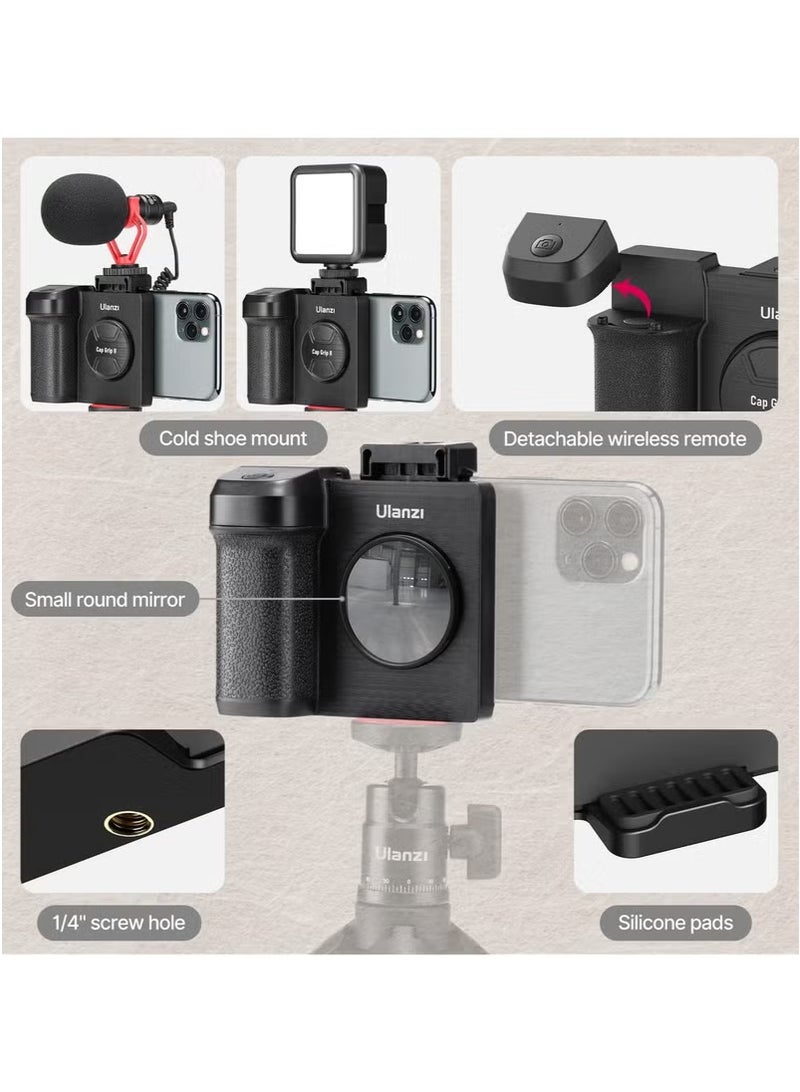 vesus CG01 Phone Tripod Mount with Remote Control Cell Phone Tripod Adapter Grip Holder, CapGrip II Smartphone Handle Grip with Detachable Wireless Camera Shutter for iPhone Video Photo Shootingc - Image 4