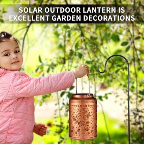 Tepaken Solar Lanterns Outdoor Waterproof Hummingbird Garden Decor Gifts for Women Mom Grandma Hanging Lights Metal Solar Decoration Outside for Yard, Patio,Backyard(Butterfly and Sunflower) - Image 5