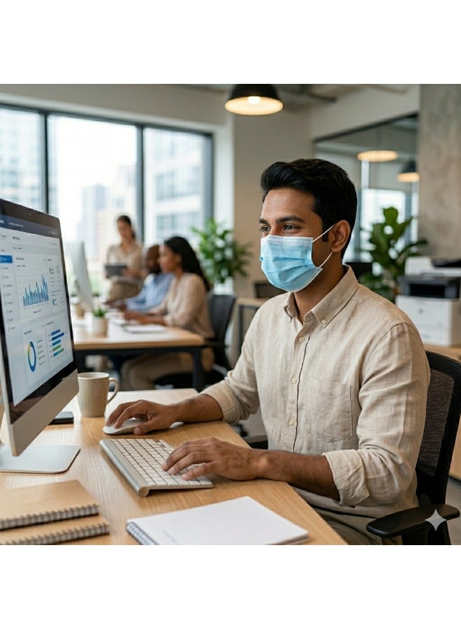 هوب كمامات طبية للوجه، كمامات للاستعمال الواحد من 3 طبقات بكفاءة ترشيح بكتيري أعلى من 98%، باللون الأزرق، 100 قطعة، كمامات طبية معتمدة للاستخدام الشخصي اليومي - Image 2