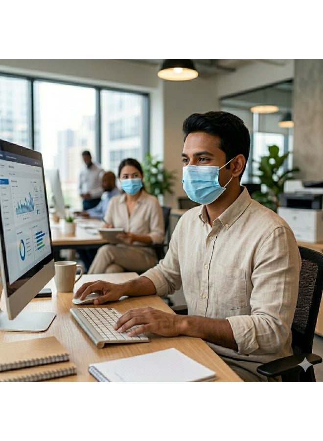 هوب كمامات طبية للوجه، كمامات للاستعمال الواحد من 3 طبقات بكفاءة ترشيح بكتيري أعلى من 98%، باللون الأزرق، 100 قطعة، كمامات طبية معتمدة للاستخدام الشخصي اليومي - Image 4
