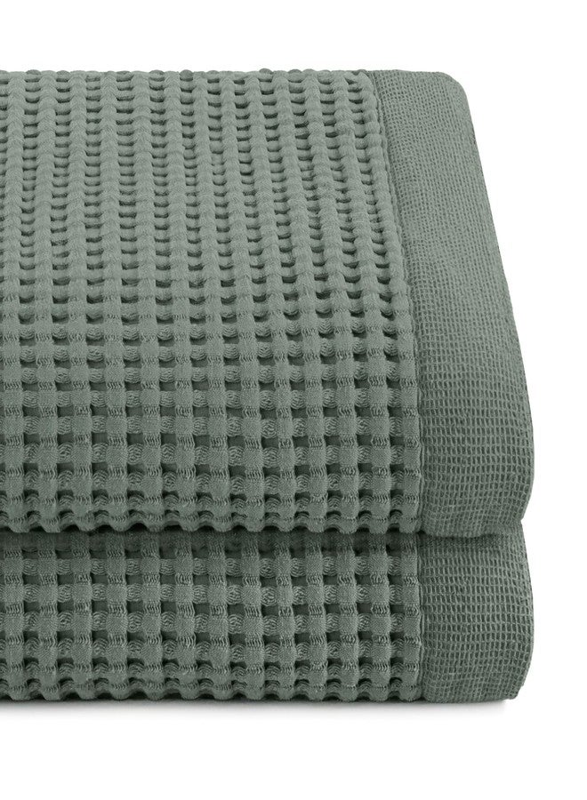 GILDEN TREE Waffle Towels for Bathroom Luxury 100% Cotton Bath Towels, Quick Dry Towel, Thin Super Absorbent Lint Free Shower Towels, Bath Towels Set of 2, Modern Style (Sage Grey) - Image 1