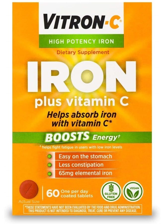 Vitron-C Iron Supplement - 125 mg / 65 mg Strength - Coated Tablet - 60 per Bottle-McK  - Image 1