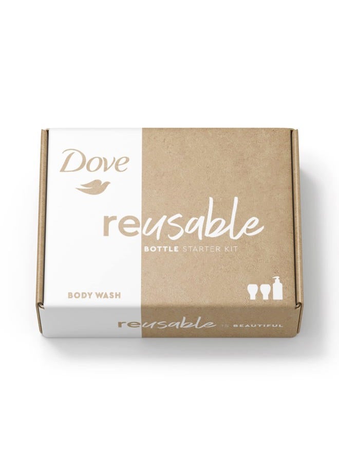 Dove عبوات تركيز (x2) وزجاجة قابلة لإعادة الاستخدام مصنوعة من 100% مواد معاد تدويرها لمجموعة بدء الترطيب اليومي لبشرة ناعمة على الفور للعناية بالجسم 4 أونصة سائلة (تصنع 16 أونصة سائلة) - Image 4