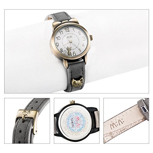 DREAMING Q&P Fq-234 Soft Leather Strap Bowknot Cute Kitty Girl's Women's Students Quartz Wrist Watches Grey - Image 3
