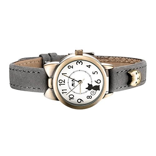 DREAMING Q&P Fq-234 Soft Leather Strap Bowknot Cute Kitty Girl's Women's Students Quartz Wrist Watches Grey - Image 2