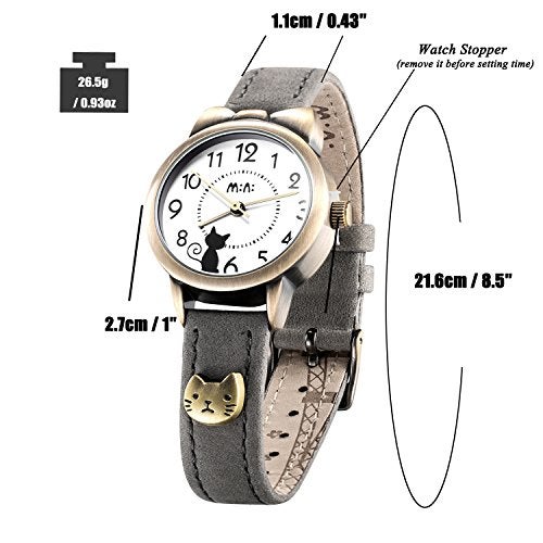 DREAMING Q&P Fq-234 Soft Leather Strap Bowknot Cute Kitty Girl's Women's Students Quartz Wrist Watches Grey - Image 4