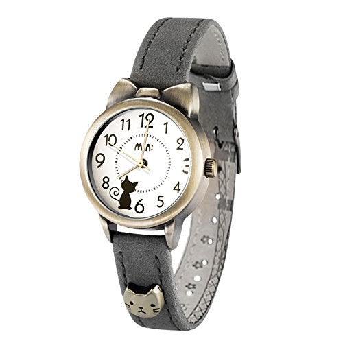 DREAMING Q&P Fq-234 Soft Leather Strap Bowknot Cute Kitty Girl's Women's Students Quartz Wrist Watches Grey - Image 1