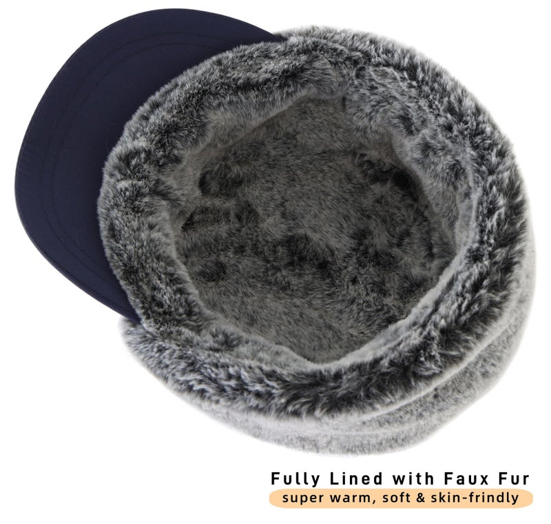 Connectyle Men's Earflap Warm Hats with Visor Skull Ski Cap Windproof Baseball Watch Cap Navy Blue - Image 4