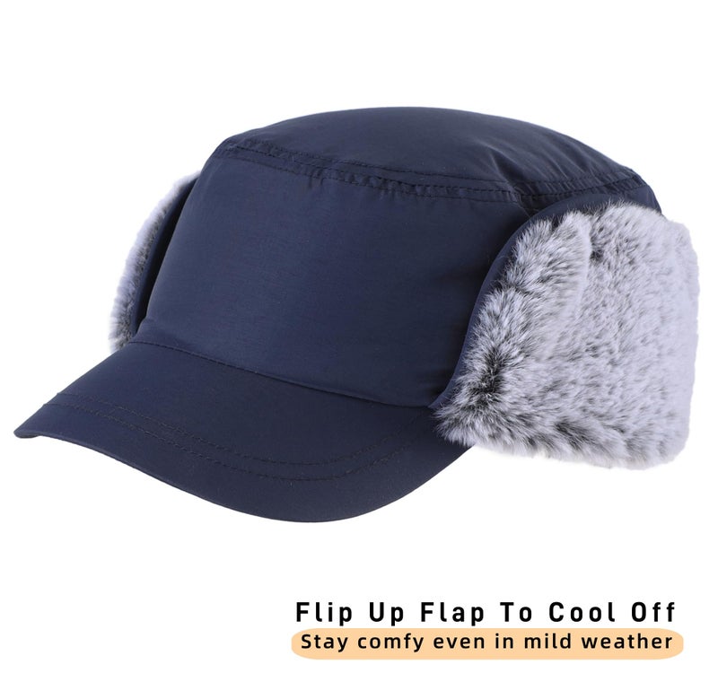 Connectyle Men's Earflap Warm Hats with Visor Skull Ski Cap Windproof Baseball Watch Cap Navy Blue - Image 2