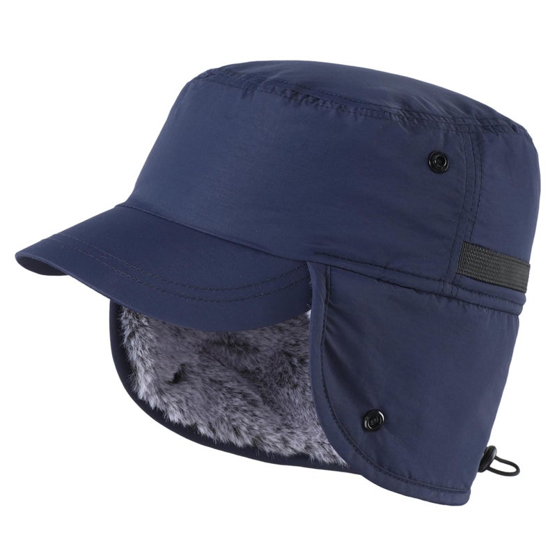 Connectyle Men's Earflap Warm Hats with Visor Skull Ski Cap Windproof Baseball Watch Cap Navy Blue - Image 1