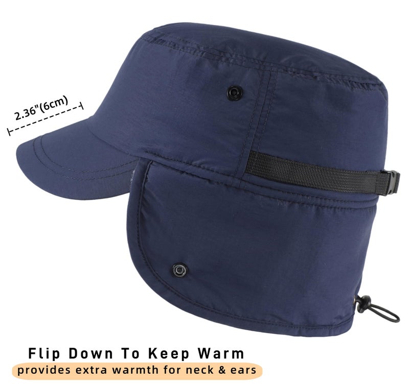 Connectyle Men's Earflap Warm Hats with Visor Skull Ski Cap Windproof Baseball Watch Cap Navy Blue - Image 3
