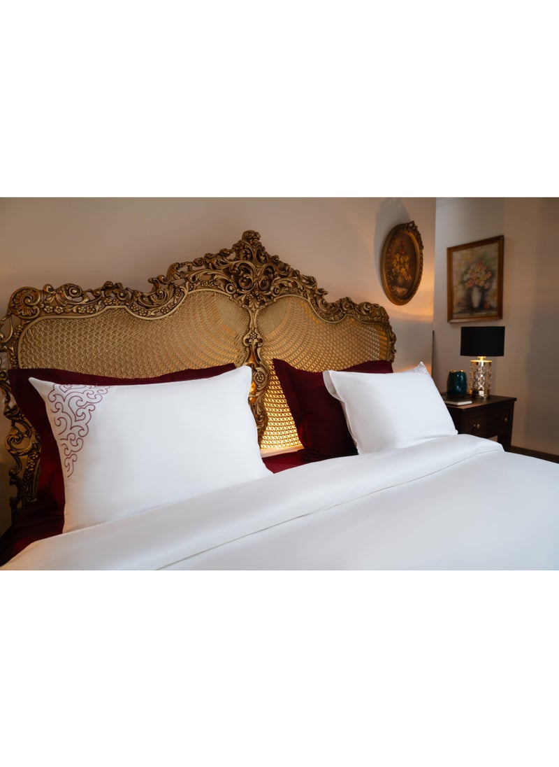 TM HOME TM Home “Dark-Red Motifs” 6-Piece Embroidered Duvet Cover Set – 100% Egyptian Cotton – 600TC – 250,000-Stitch Decorative Detailing  - Image 2