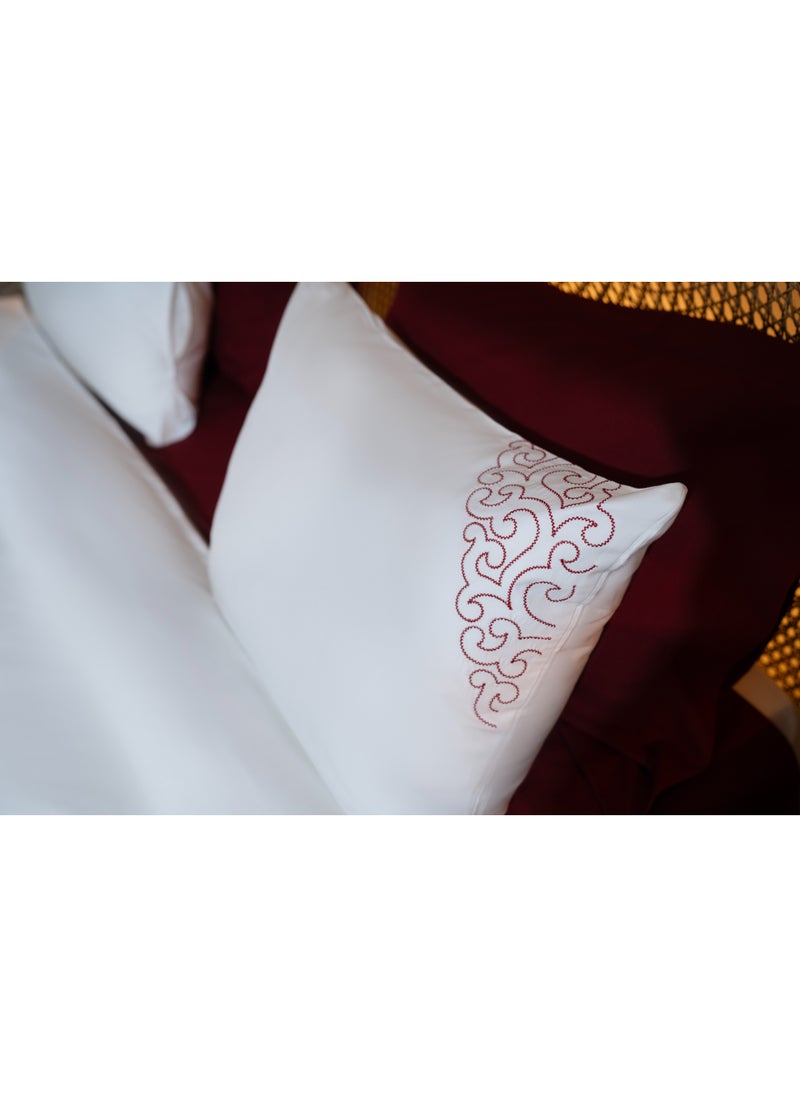 TM HOME TM Home “Dark-Red Motifs” 6-Piece Embroidered Duvet Cover Set – 100% Egyptian Cotton – 600TC – 250,000-Stitch Decorative Detailing  - Image 4