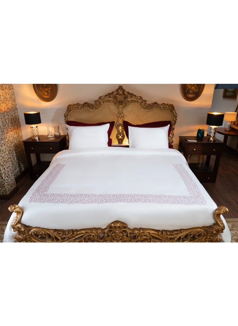 TM HOME TM Home “Dark-Red Motifs” 6-Piece Embroidered Duvet Cover Set – 100% Egyptian Cotton – 600TC – 250,000-Stitch Decorative Detailing  - Image 1