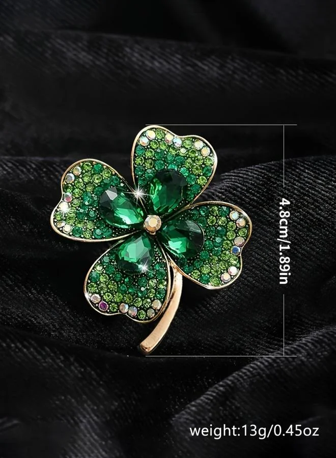 تايك تو دبوس بروش كريستالي أخضر زمردي على شكل نبتة البرسيم