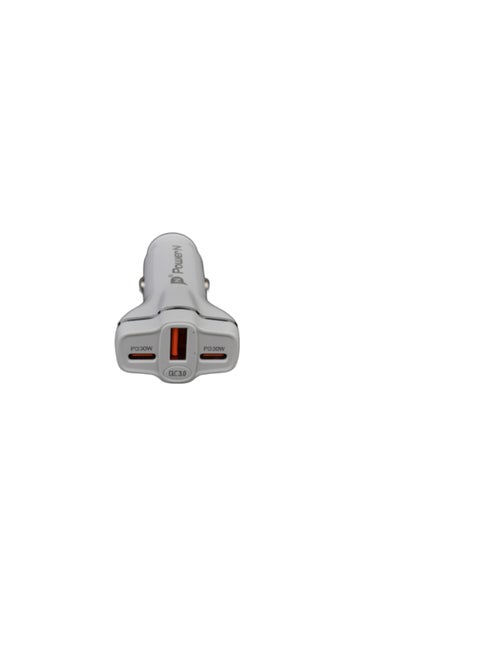 PowerN 2PD + QC 60W High- Speed Charging Car Charger - White