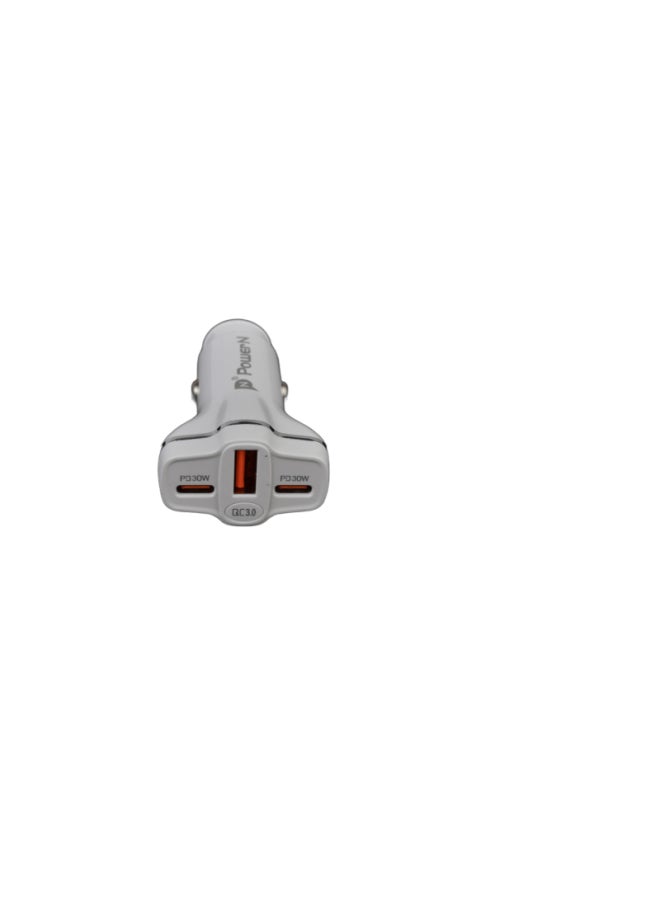 PowerN 2PD + QC 60W High- Speed Charging Car Charger - White