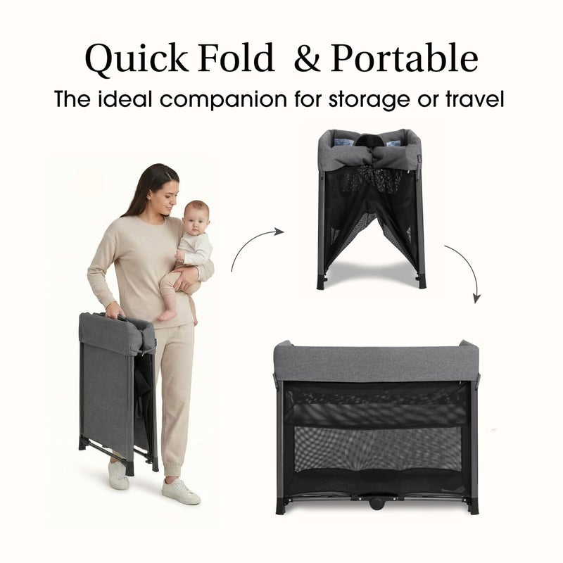 Evolur Zane Portable Playard with Instant Fold, Removable Mattress Cover & Full-Size Zipper Bassinet â€“ Lightweight Travel Crib for Infant (0â€“18â€¯Months) Grey - Image 5
