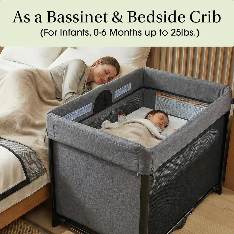 Evolur Zane Portable Playard with Instant Fold, Removable Mattress Cover & Full-Size Zipper Bassinet â€“ Lightweight Travel Crib for Infant (0â€“18â€¯Months) Grey - Image 4