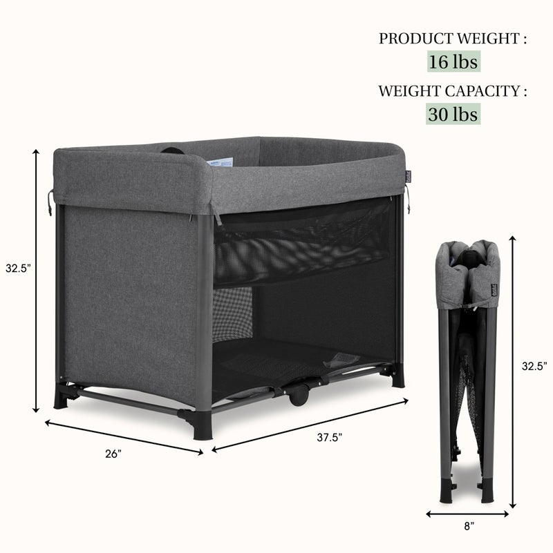 Evolur Zane Portable Playard with Instant Fold, Removable Mattress Cover & Full-Size Zipper Bassinet â€“ Lightweight Travel Crib for Infant (0â€“18â€¯Months) Grey - Image 2